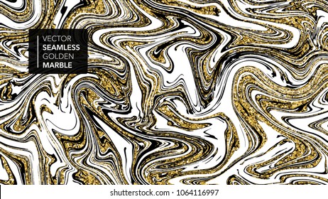 Marble gold and white texture seamless background. Abstract golden glitter marbling seamless pattern for fabric, tile, design or gift wrapping. Realistic business or wedding cover card. Vector.