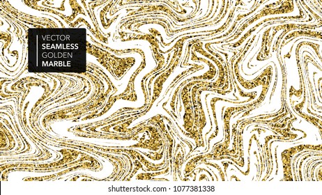 Marble gold and white texture seamless background. Abstract golden glitter marbling seamless pattern for fabric, tile, design or gift wrapping. Realistic business or wedding cover card. Vector.