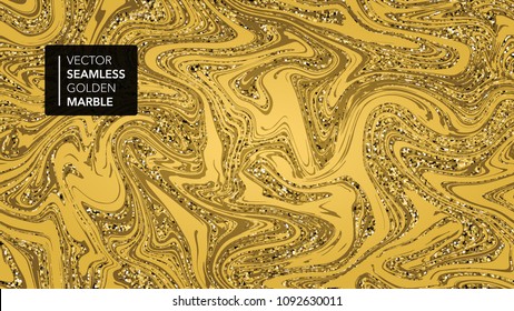 Marble gold and white texture seamless background. Abstract golden glitter marbling seamless pattern for fabric, tile, design or gift wrapping. Realistic business or wedding cover card. Vector