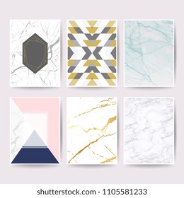 Marble with golden texture background design collection  for wedding card, book cover, banner and luxury website vector illustration set