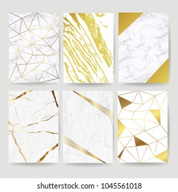 Marble with golden texture background vector illustration set