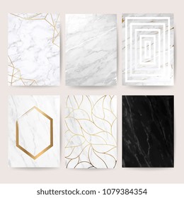 Marble with golden texture background vector cover illustration set