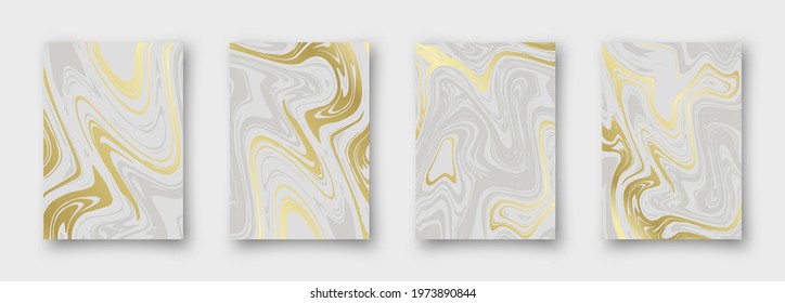 Marble with golden texture background vector illustration set. 4 simple delcate templates