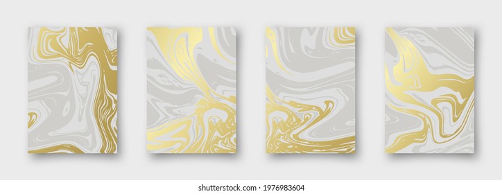 Marble with golden texture background vector illustration set. 4 simple delcate templates