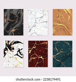 Marble with golden texture background vector illustration set