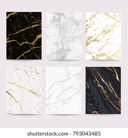 Marble with golden texture background vector illustration set
