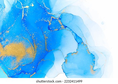 Patrón de vectores de ilustraciones con degradado de mármol azul claro y dorado abstracto