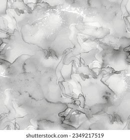 Marble Gray Watercolor. Grey Wall Tile. Fluid Wall Vector. Gray Alcohol Ink. Silver Marble Watercolor. Modern Seamless Painting. Silver Alcohol Ink. Watercolor Marble Vector. Grey Seamless Background