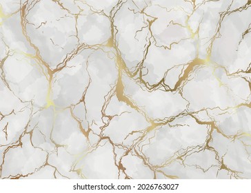 Marble gray white golden texture background. Marbling design, granit stone style for banner, invitation, wallpaper Vector.