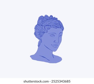 Marble Greek head figure in flat style. Greece, statue, design for print. Hand drawn vector illustration.