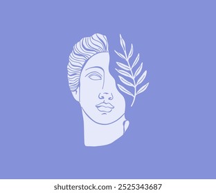 Marble Greek head figure in flat style. Greece, statue, design for print. Hand drawn vector illustration.