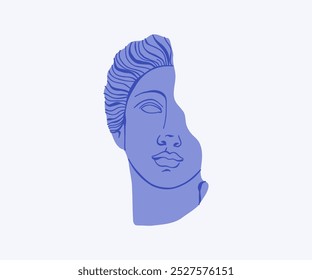 Marble Greek head figure in flat style. Greece, statue, design for print. Hand drawn vector illustration.
