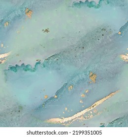 Marble Green Alcohol Ink. Foil Marble Watercolor. Copper Water Color Background. Golden Vector Ink Marble. Fluid Elegant Glitter. Gold Seamless Background. Luxury Seamless Painting. Blue Art Paint.