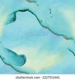 Marble Green Alcohol Ink. Vector Abstract Template. Golden Vector Ink Marble. Foil Seamless Watercolor. Gold Art Paint. Copper Water Color Background. Blue Marble Background. Fluid Elegant Pattern.