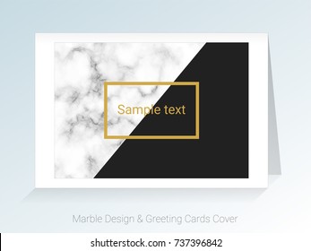 Marble greeting cards and cover background, Vector set template, with golden foil details on white background, Simple style also modern and luxury, Easy to customize it to fit your needs.
