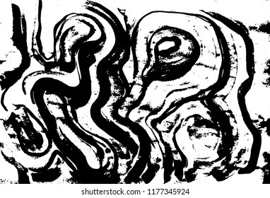 Marble hand drawn with dry brush., Wave pattern. Grunge shapes. Vector round ink lines. Vector illustration.
