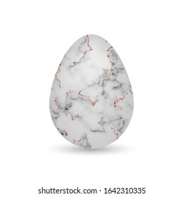 Marble Happy Easter egg.Spring Holiday Art Deco classy design.Vector realistic 3d shaped modern illustration.Luxury rose gold foil Egg Hunt element.Greeting card.