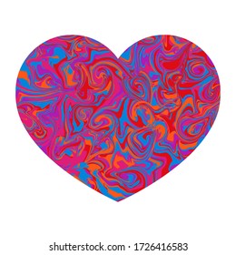 Marble heart on a white isolated background. Vector illustration. Abstract heart with color waves. Decorative element for print, cards, design.
