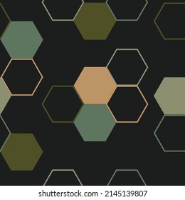 Marble hexagon seamless texture with golden leaves.  Iridescent Sparkling Polygonal Background.