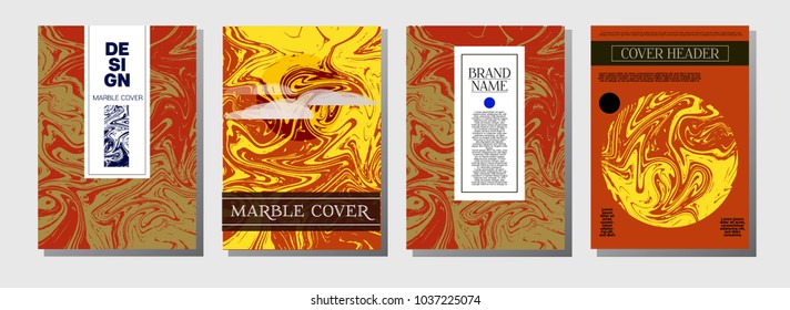 Marble Ink Texture Cover Collection. A4 Vector Liquid Paint Ebru Background. Orange, Brown, Green, Yellow Marble Ink Texture Cover Set. Neutral Faded Colors, Trendy Business Card. Suminagashi Ebru.