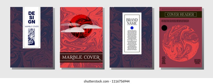 Marble Ink Texture Cover Collection. A4 Vector Liquid Paint Journal Template. Orange, Brown, Green, Yellow Marble Ink Texture Cover Set. Neutral Faded Colors, Trendy Paper Texture. Suminagashi Ebru.