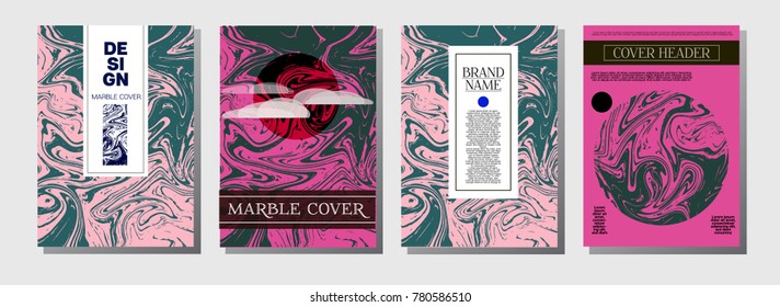 Marble Ink Texture Cover Collection. A4 Vector Liquid Paint Journal Template. Orange, Brown, Green Business Marble Ink Texture Cover Set Neutral Faded Colors, Hipster Music Poster. Liquid Paint Splash