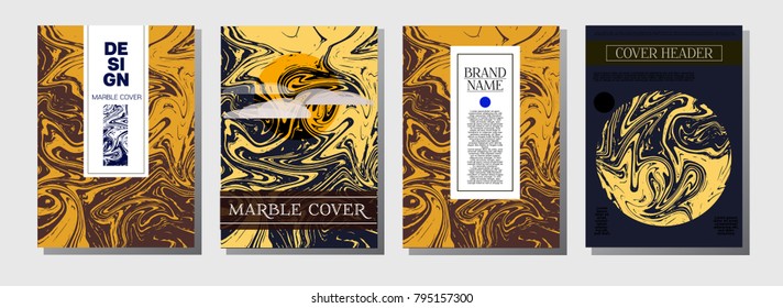 Marble Ink Texture Cover Collection. A4 Vector Liquid Paint Journal Template. Orange, Brown, Green, Yellow Marble Ink Texture Cover Set. Neutral Faded Colors, Hipster Music Poster. Suminagashi Ebru.