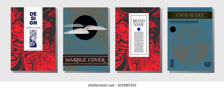 Marble Ink Texture Cover Templates. A4 Vector Liquid Paint Journal Template. Orange, Brown, Green Business Marble Ink Texture Cover Set Neutral Faded Colors, Trendy Business Card. Funky Paint Splash