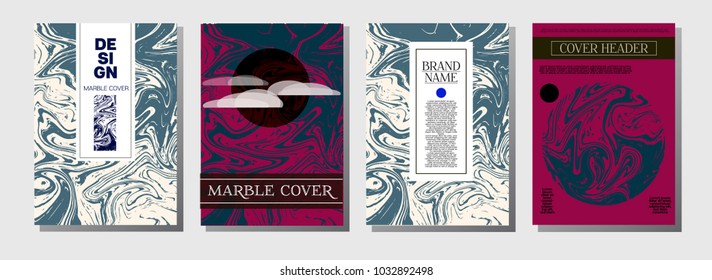 Marble Ink Texture Cover Templates. A4 Vector Liquid Paint Journal Template. Orange Brown, Green Corporate Marble Ink Texture Cover Set Neutral Faded Colors, Modern Paper Texture. Suminagashi Ebru.