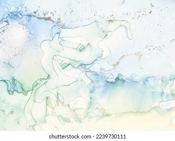 Marble Ink Vector. Foil Gradient Background. Golden Alcohol Ink. Water Color Background. Fluid Elegant Glitter. Green Ink Paint. Blue Luxury Template. Shiny Abstract Marble. Gold Marble Watercolor.