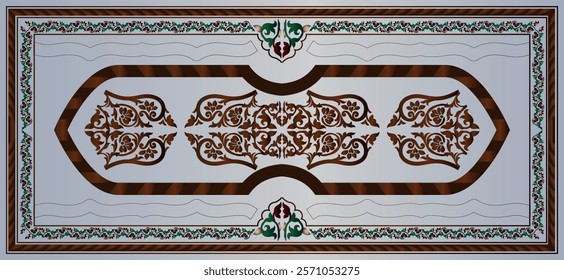 Marble inlay floor design illustration with wooden texture in rectangular shape latest design 2025 with mugal art floral pastern