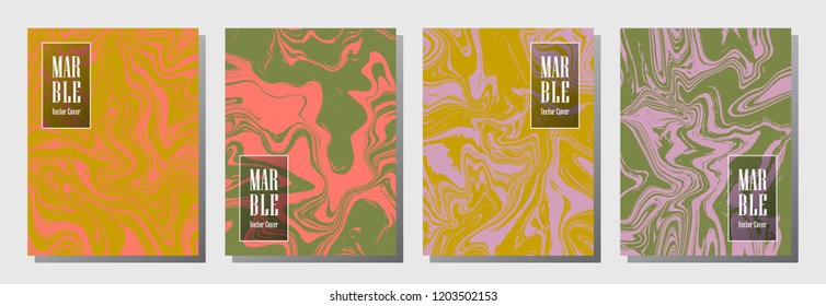 Marble journal layouts set. Graphic design for binder template, corporate flyers. Annual report cover liquid layouts set. Flyer, brochure mockup, report, journal, binder vectors, title place.