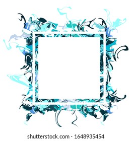 Marmor Liquid Texture Banner. Klassisch blaue Flecken. Weißer Rahmen mit Meeresfarben einzeln auf weißem Hintergrund. Paint splash, Wasser, Ozean, abstraktes Konzept. Stockillustration der Vektorillustration, Kopienraum