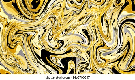 Marble liquid texture. Gold, white, yellow, black ink. Watercolor spots. Metallic effect. Vector illustration