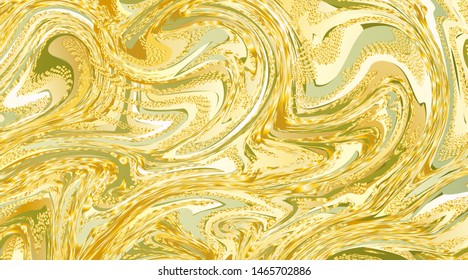 Marble liquid texture. Gold, white, yellow, green ink. Watercolor spots. Vector illustration
