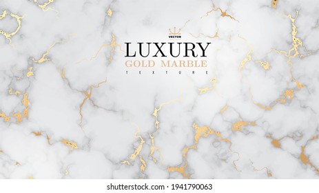 Marble luxury realistic gold background. Stone veneer, marbling texture design for banner, invitation, headers, print ads, packaging design template. Vector illustration. Isolated on white background.