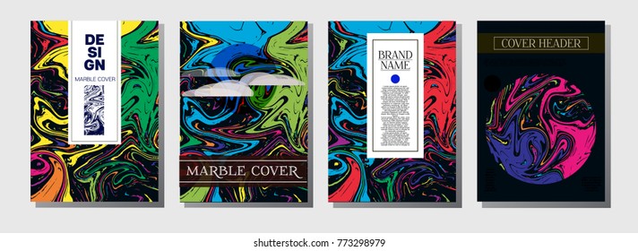 Marble Magazine Cover Template. Artistic Invitation, Cool Marble Texture Pattern. Corporate Identity Liquid Paint Colored Pattern. Simple Design Presentation, Magazine Cover, Futurist Title Page