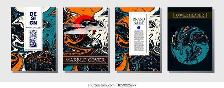Marble Magazine Cover Template. Trendy Invitation, Minimal Marble Texture Pattern. Japanese Liquid Paint Style Corporate Identity. Modern Gift Certicifate Presentation, Magazine Cover Design