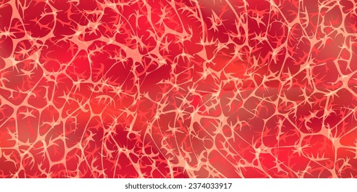 Marble meat or wagyu texture on red background. Seamless pattern of red marbled steak. Vector illustration with gradient mesh and overlay effect.