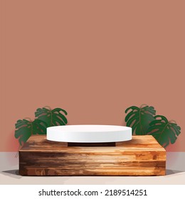 Marble Mock Up, Show Cosmetic Product Display, Podium, Stage Pedestal Or Platform. 3d Vector Abstract Minimal ,scene Geometric, Forms, Wood Podium White Background 