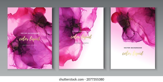 Marble Modern texture in pink color. Alcohol ink splash with gold foil dots. Trendy pastel poster design. Liquid flow art. Magenta flower