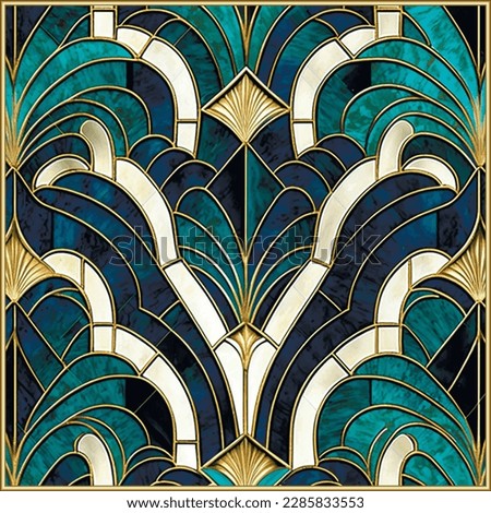 Marble mosaic art Deco 2d pattern. Gold square frame. Luxury stone textured background. Decorative inlaid marble Deco pattern. Modern beautiful vintage art deco design. Grunge texture. tile. Element.