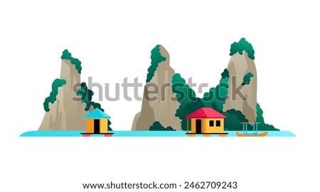 Marble mountains - modern flat design style single isolated image. Neat detailed illustration of one of the most famous sights of central Vietnam in Da Nang. Summer, nature and vacation in asia idea