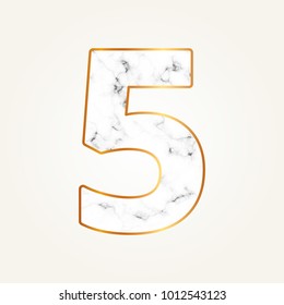 Marble number five with gold frame. Lettering number 5.
