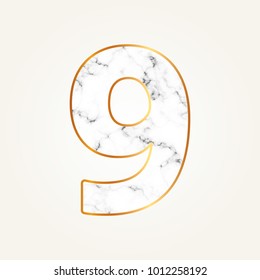 Marble number nine with gold frame. Lettering number 9.
