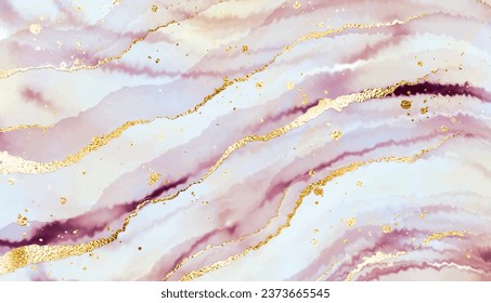 Marble painting background print design with gold texture and glitter splatter.