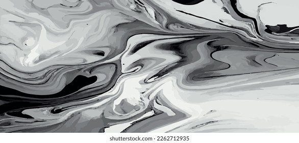 Marble panoramic texture, colorful black and white gray marble surface, curved lines, bright abstract background design - Vector illustration