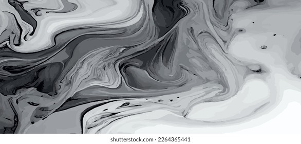 Marble panoramic texture, colorful black and white gray marble surface, curved lines, bright abstract background design - Vector illustration