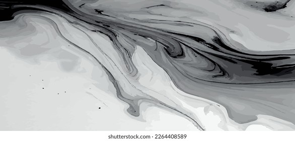 Textura panorámica de mármol, superficie de mármol gris blanco y negro de color, líneas curvadas, diseño de fondo abstracto brillante - Ilustración vectorial