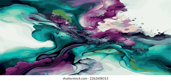 Marble panoramic texture design, colorful multicolored marble surface, curved lines, bright abstract background design - Vector illustration